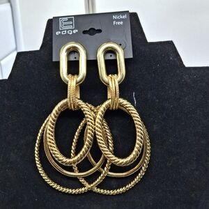 Edge Gold Statement Earrings 4.5" New